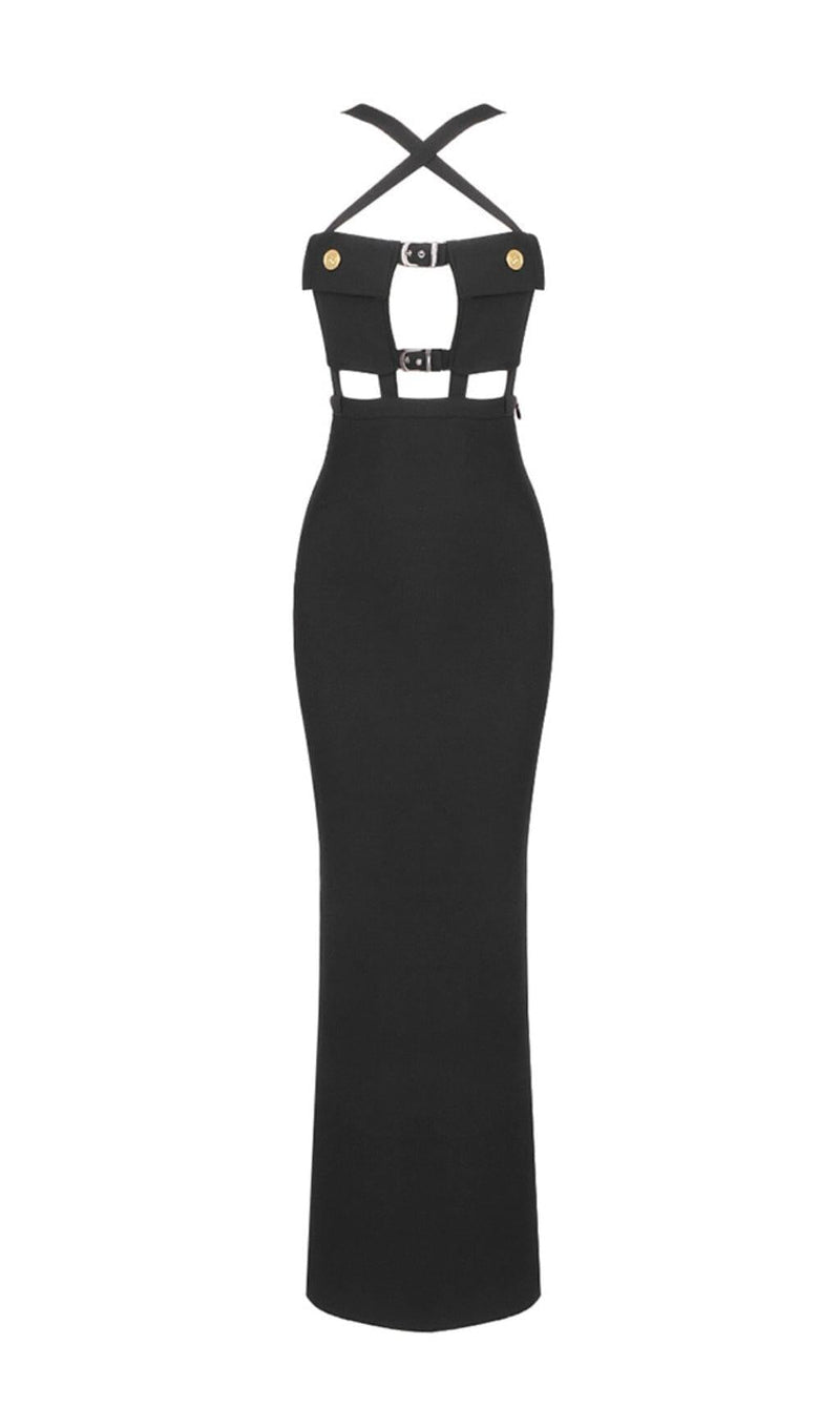 BLACK BUSTIER CUT OUT BANDAGE GOWN