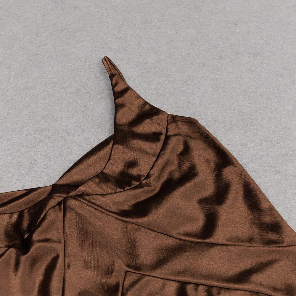 AIIZIE SATIN SPLIT MAXI DRESS IN BROWN - product image