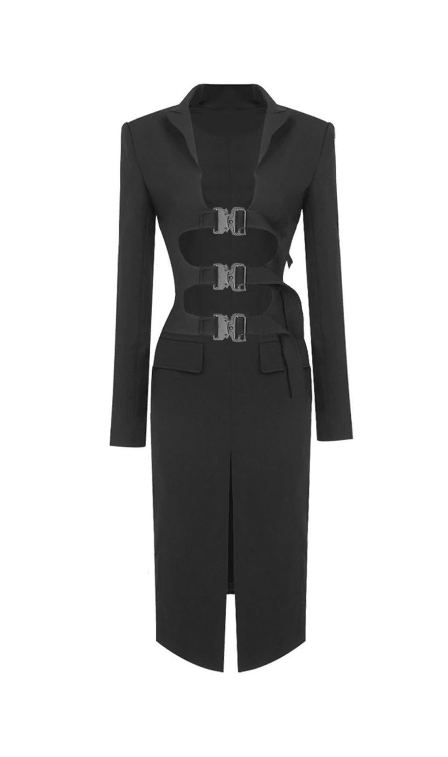 SCHWARZES BUTTON-DOWN-ANZUGKLEID, ZWEITEILIGES SET