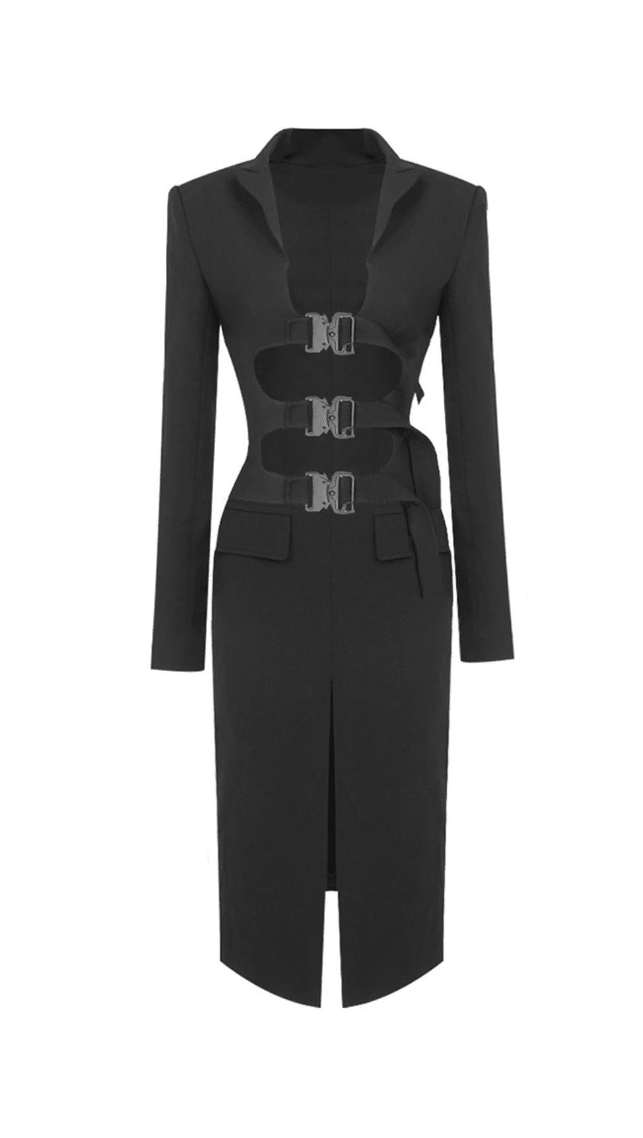 SCHWARZES BUTTON-DOWN-ANZUGKLEID, ZWEITEILIGES SET