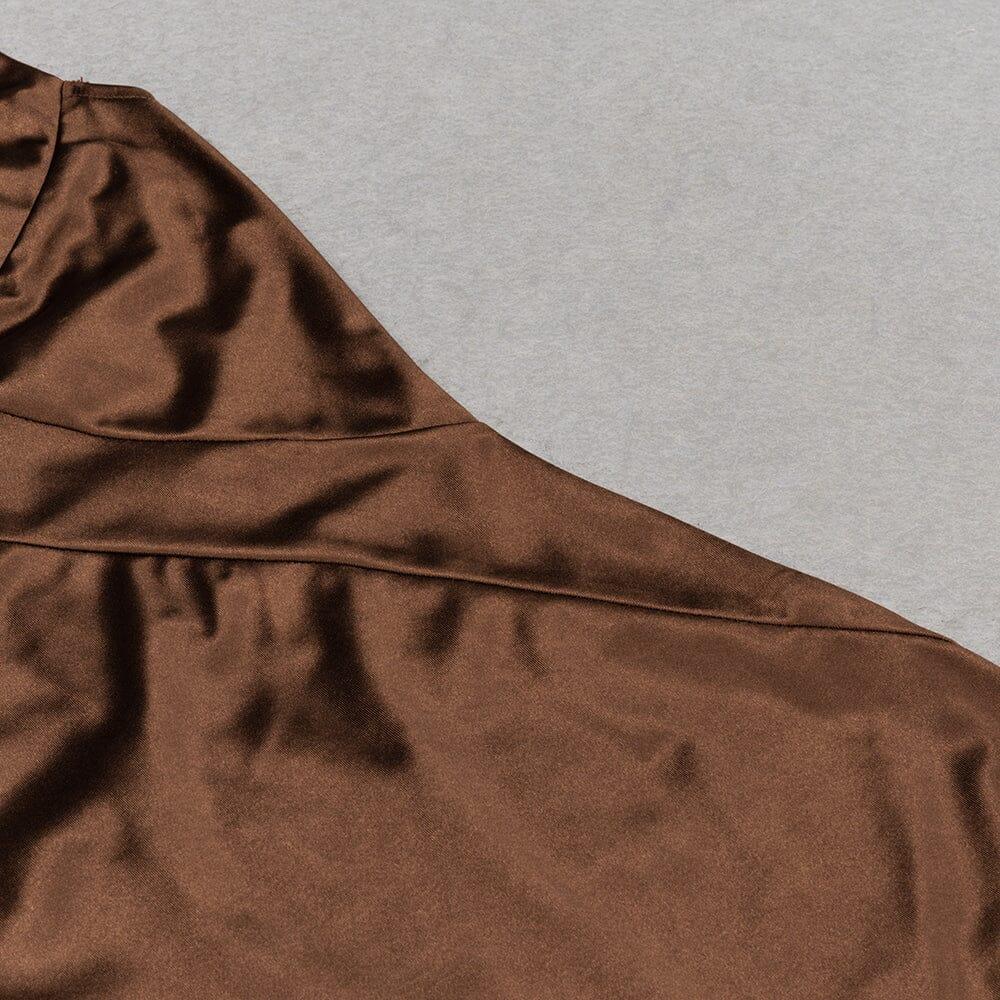 AIIZIE SATIN SPLIT MAXI DRESS IN BROWN - product image