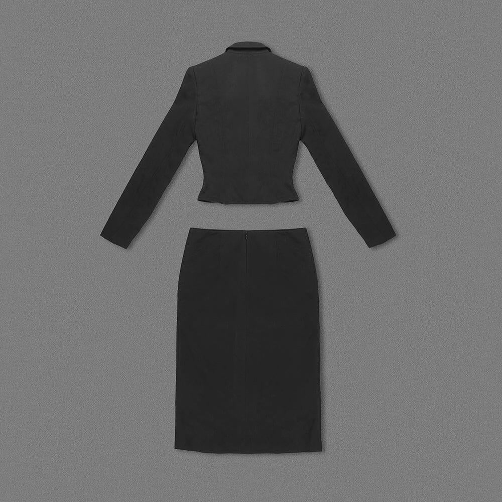 SCHWARZES BUTTON-DOWN-ANZUGKLEID, ZWEITEILIGES SET