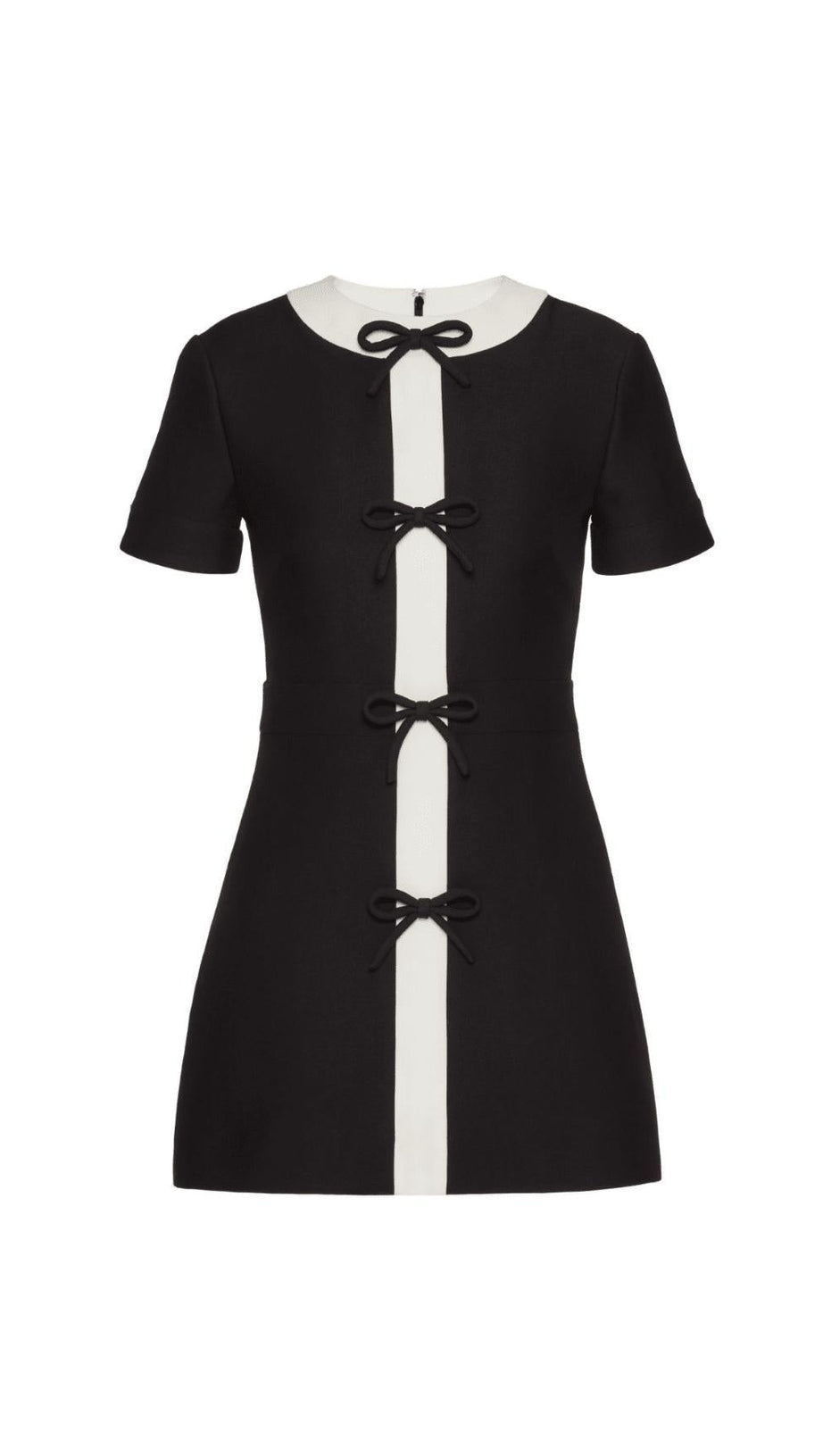 SCHWARZES MINIKLEID AUS CREPE COUTURE MIT SCHLEIFE