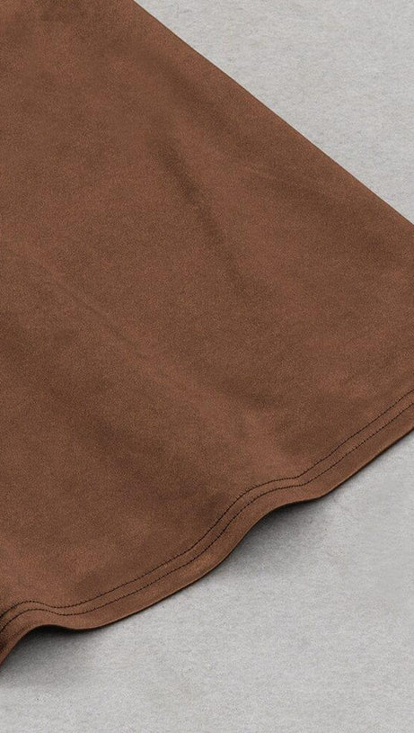 SATIN SPLIT MAXI DRESS IN BROWN