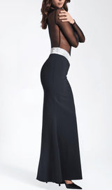 BLACK CRYSTAL WAIST TRIM SHEER MAXI DRESS