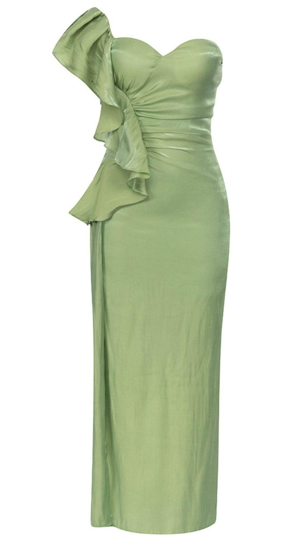 AIIZIE SATIN FOREST CORSET MAXI DRESS IN GREEN - product image