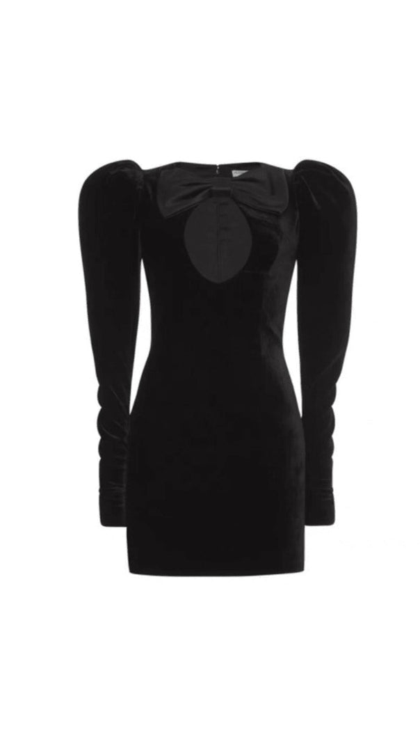 AIIZIE BLACK DUCHESSE BOW VELVET MINI DRESS - product image