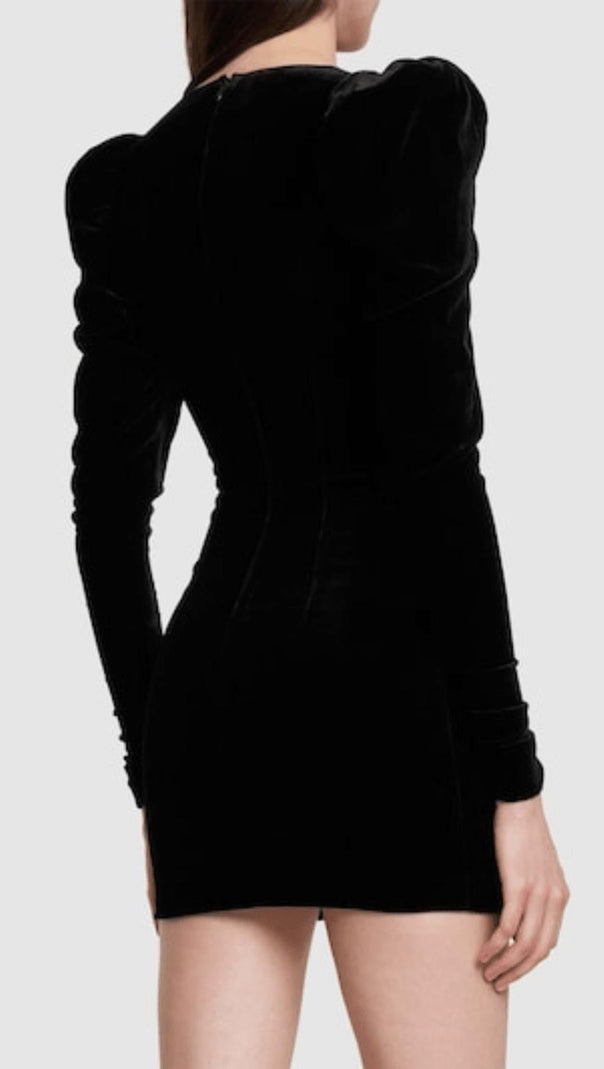 AIIZIE BLACK DUCHESSE BOW VELVET MINI DRESS - product image