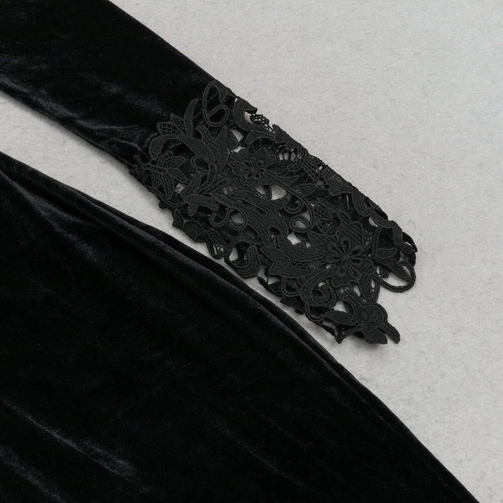 AIIZIE BLACK ELEGANT V-NECK LACE STITCHING FISHTAIL DRESS - product image