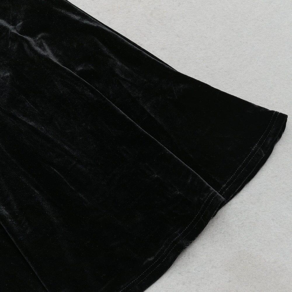 AIIZIE BLACK ELEGANT V-NECK LACE STITCHING FISHTAIL DRESS - product image