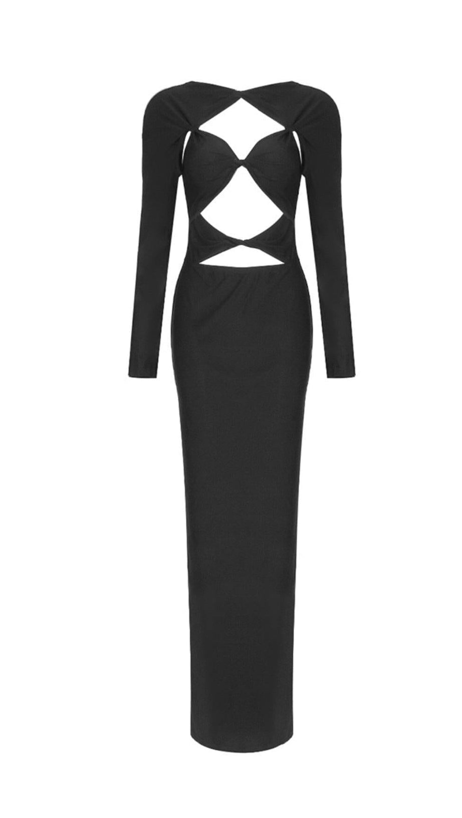 SCHWARZES VERZIERTES MAXIKLEID MIT CUT-OUTS