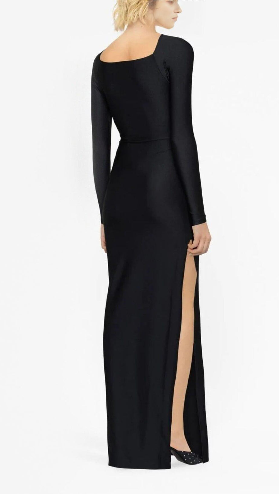 BLACK EMBELLISHED CUT-OUT MAXI DRESS