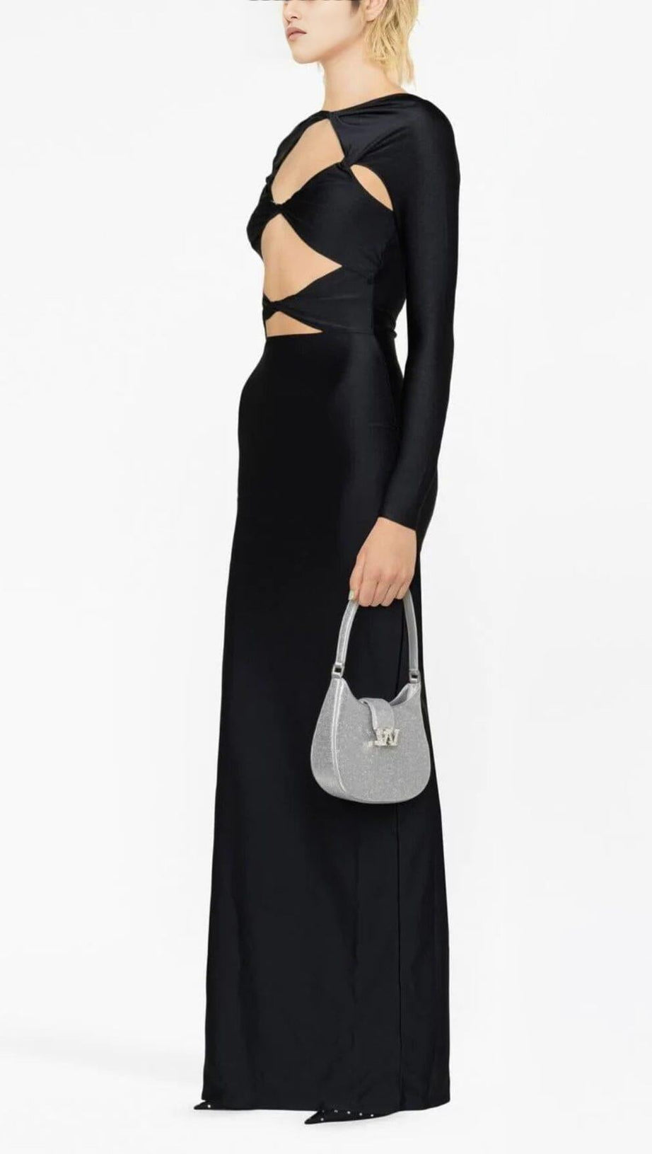 BLACK EMBELLISHED CUT-OUT MAXI DRESS