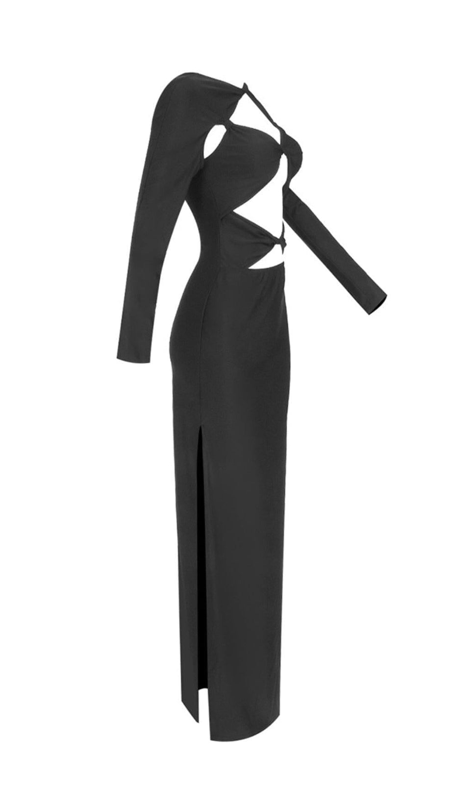 BLACK EMBELLISHED CUT-OUT MAXI DRESS