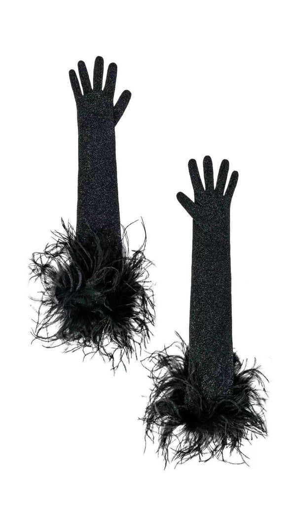 AIIZIE BLACK FEATHER GLOVES - product image