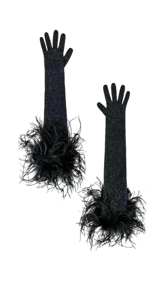 AIIZIE BLACK FEATHER GLOVES - product image