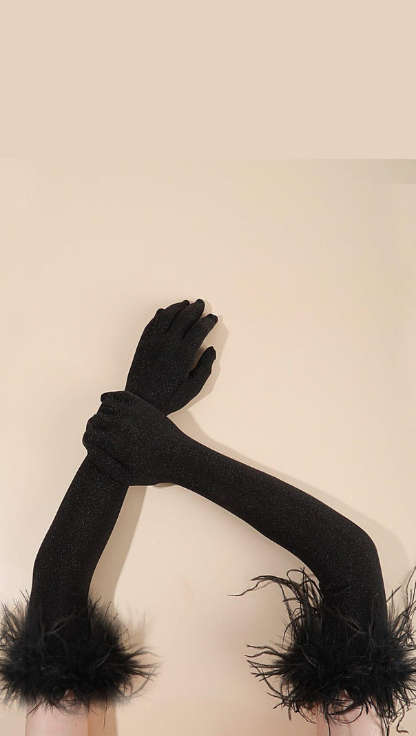 AIIZIE BLACK FEATHER GLOVES - product image