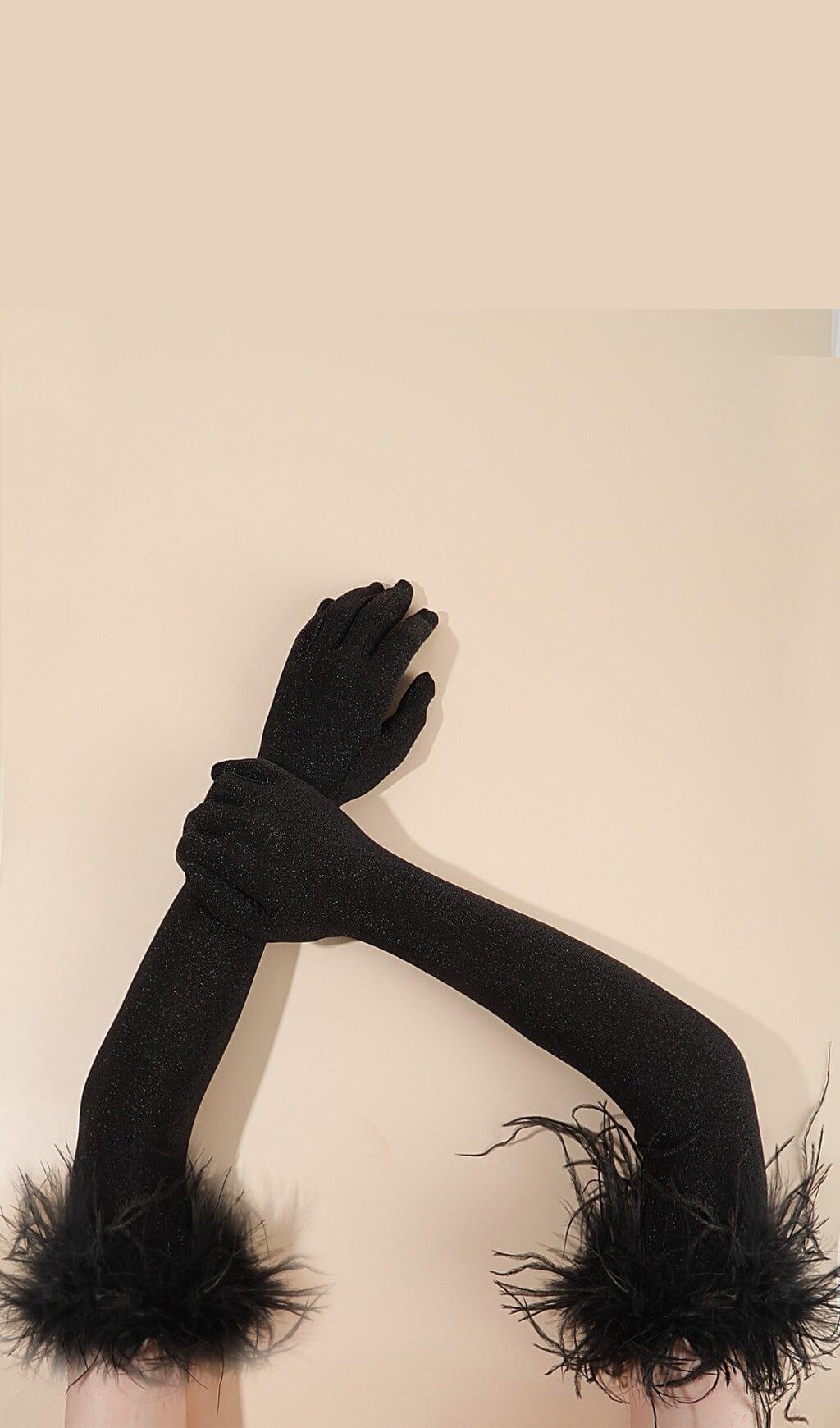 AIIZIE BLACK FEATHER GLOVES - product image