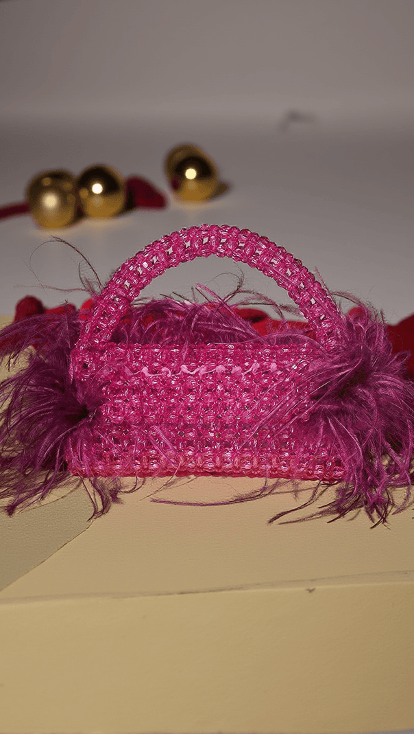 AIIZIE CINTA RHINESTONE FEATHER FRINGE CLUTCH IN PURPLE - product image
