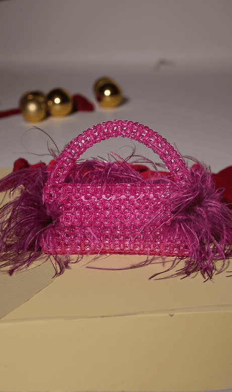 Cinta Rhinestone Feather Fringe Clutch In Purple