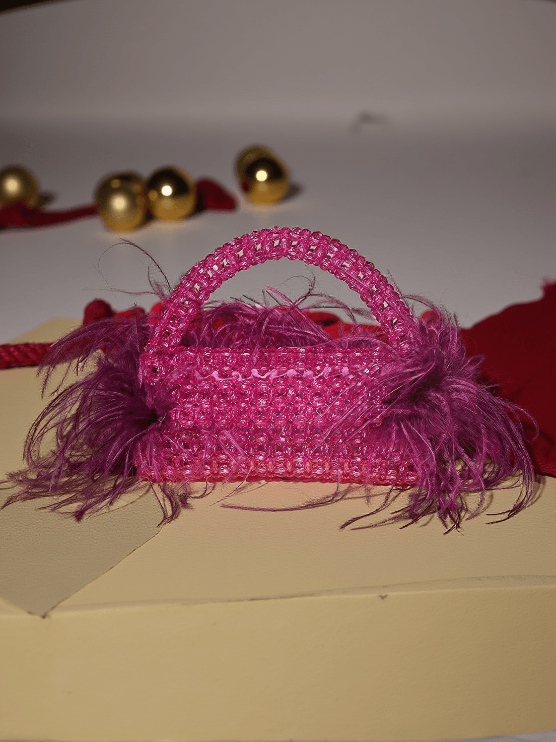 CINTA RHINESTONE FEATHER FRINGE CLUTCH IN PURPLE