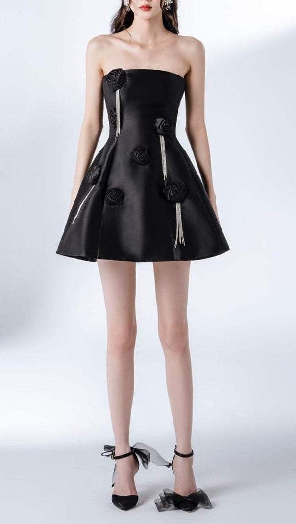 AIIZIE BLACK FLORAL FRINGED MINI DRESS - product image