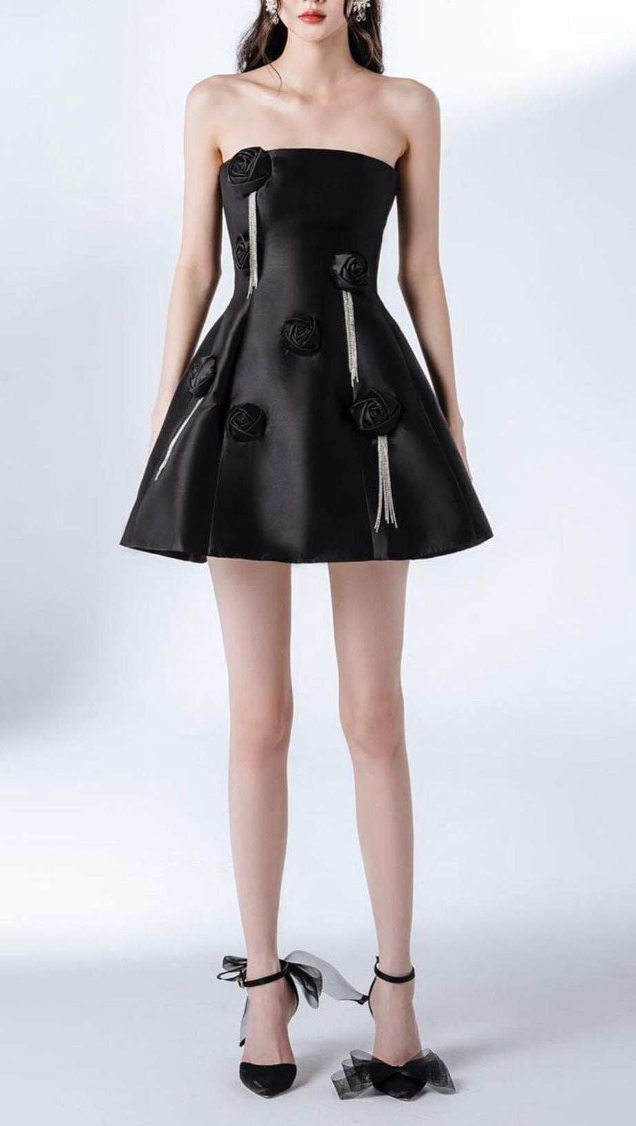 BLACK FLORAL FRINGED MINI DRESS