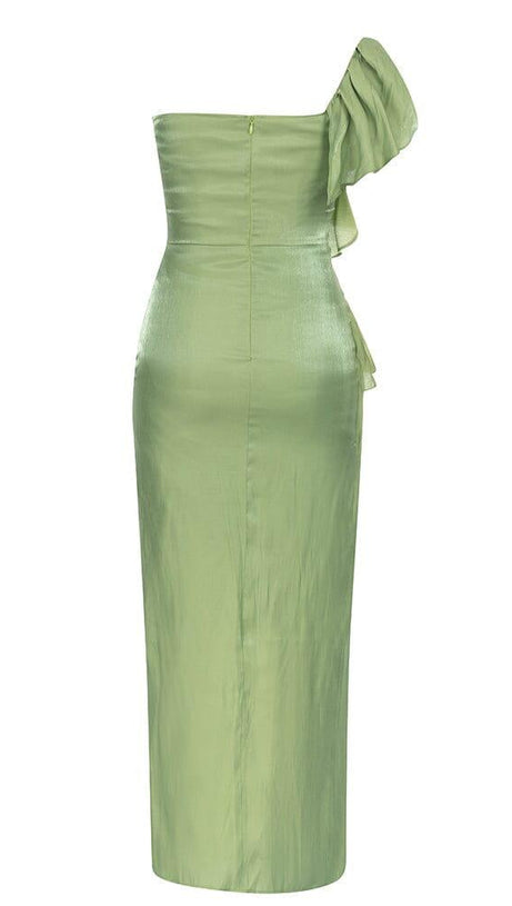 SATIN FOREST CORSET MAXI DRESS IN GREEN