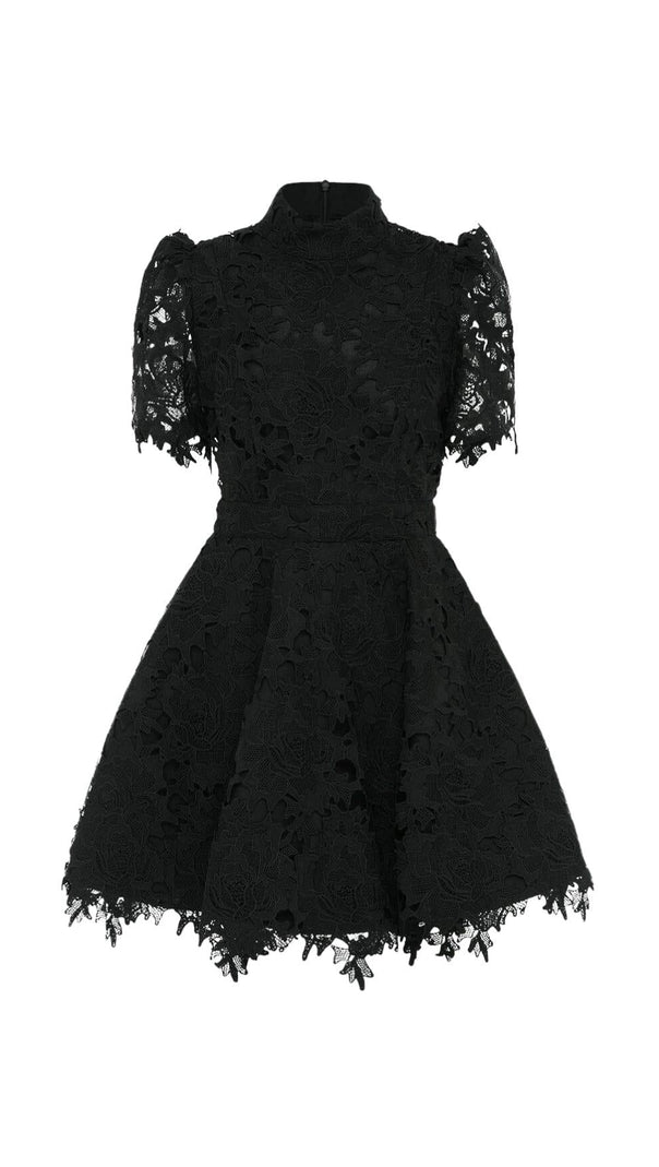 AIIZIE BLACK LACE SHORT SLEEVE MINI DRESS - product image