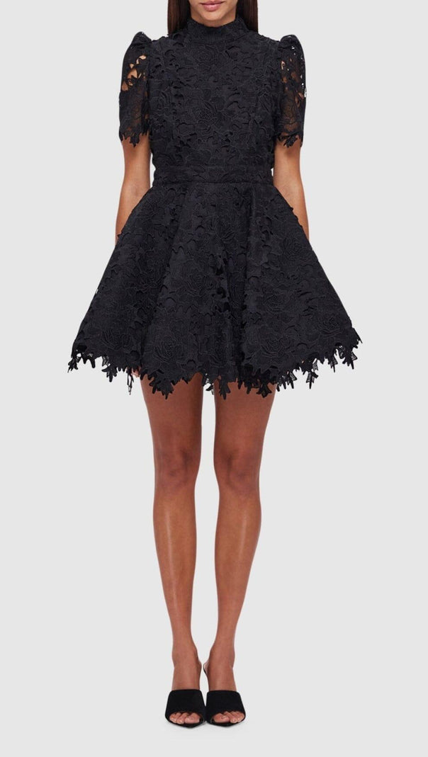 AIIZIE BLACK LACE SHORT SLEEVE MINI DRESS - product image
