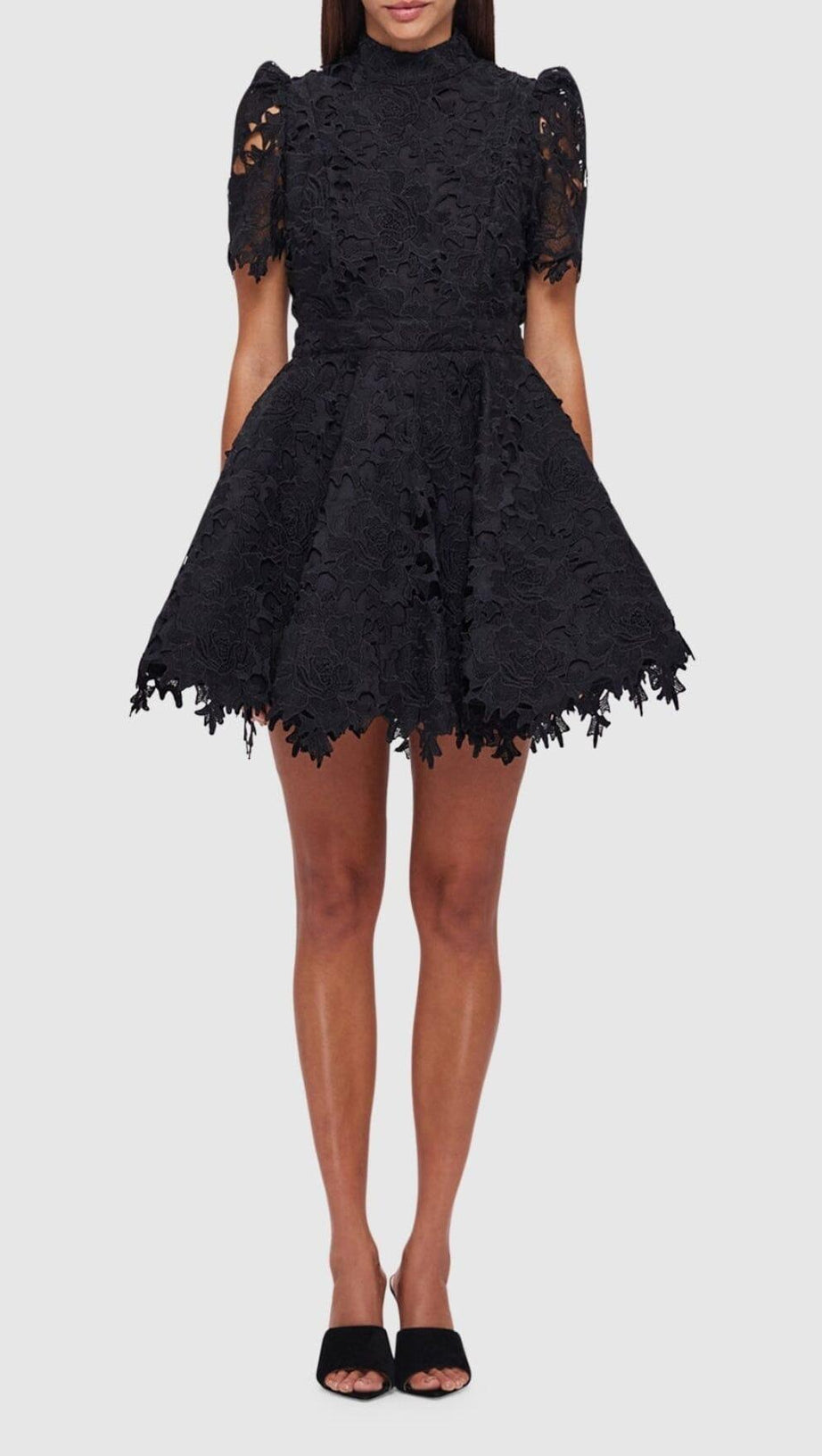 BLACK LACE SHORT SLEEVE MINI DRESS