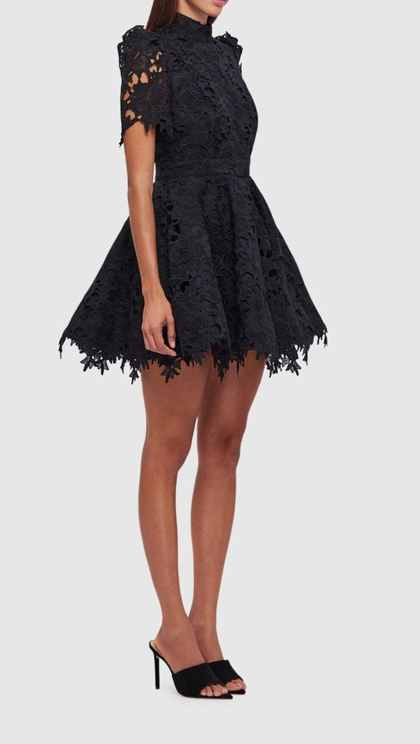 AIIZIE BLACK LACE SHORT SLEEVE MINI DRESS - product image