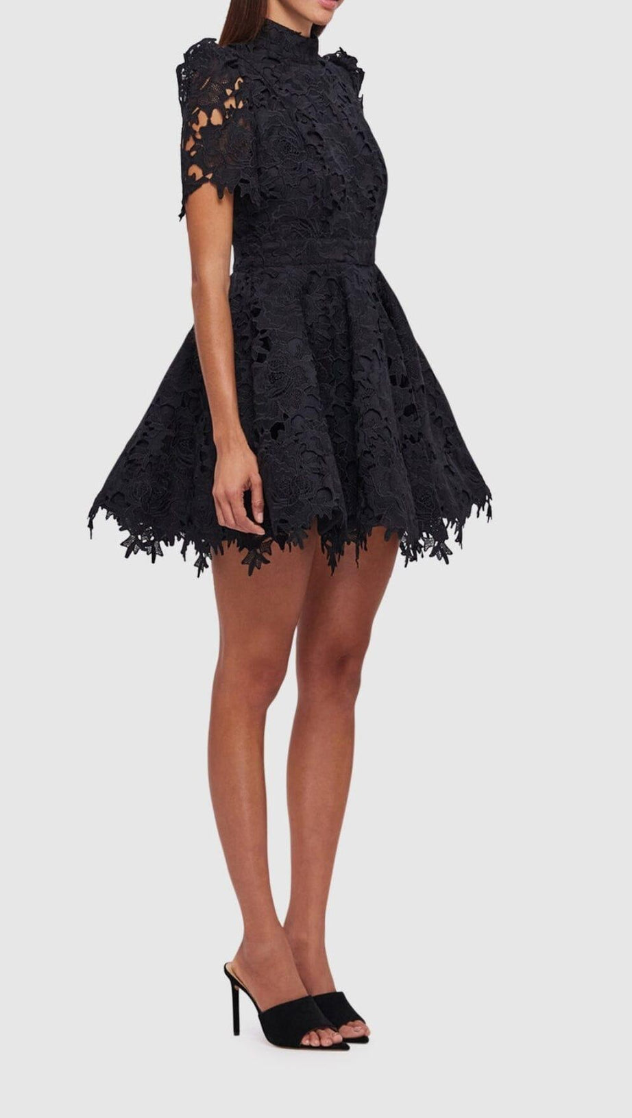 BLACK LACE SHORT SLEEVE MINI DRESS