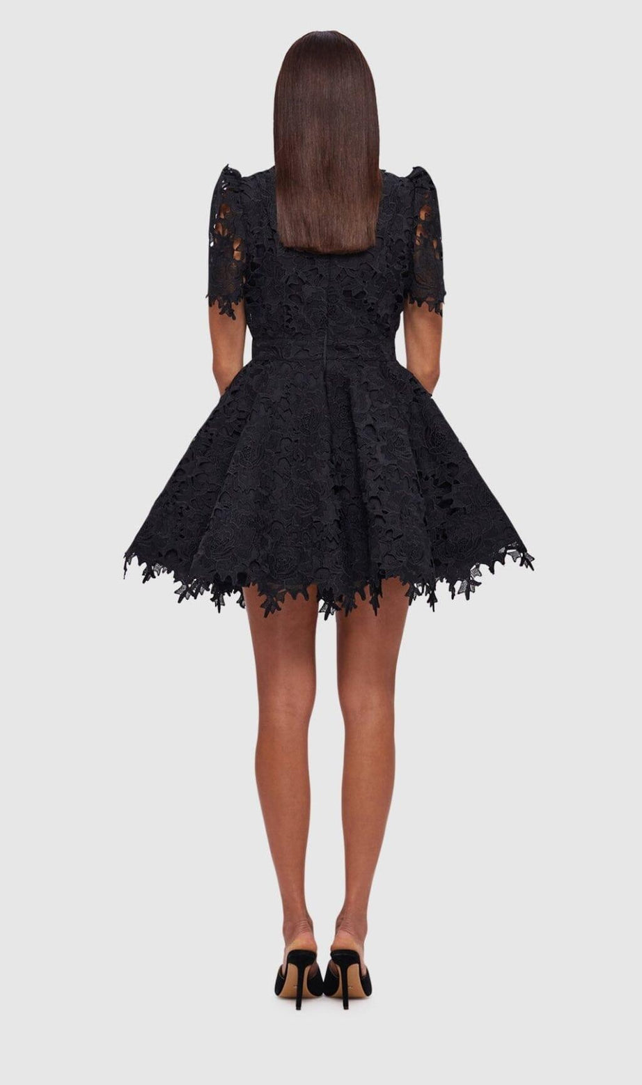 BLACK LACE SHORT SLEEVE MINI DRESS – AIIZIE