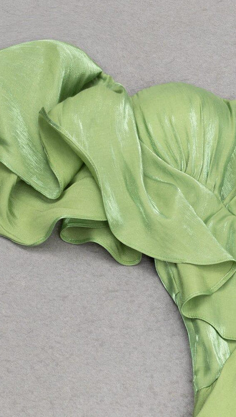 SATIN FOREST CORSET MAXI DRESS IN GREEN