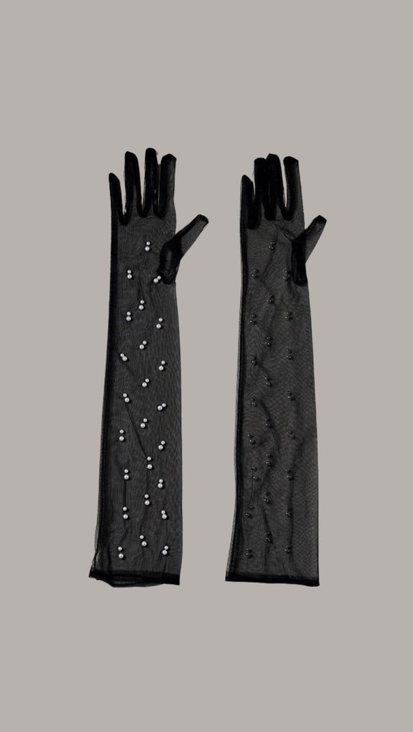 AIIZIE BLACK MESH PEARL GLOVES - product image