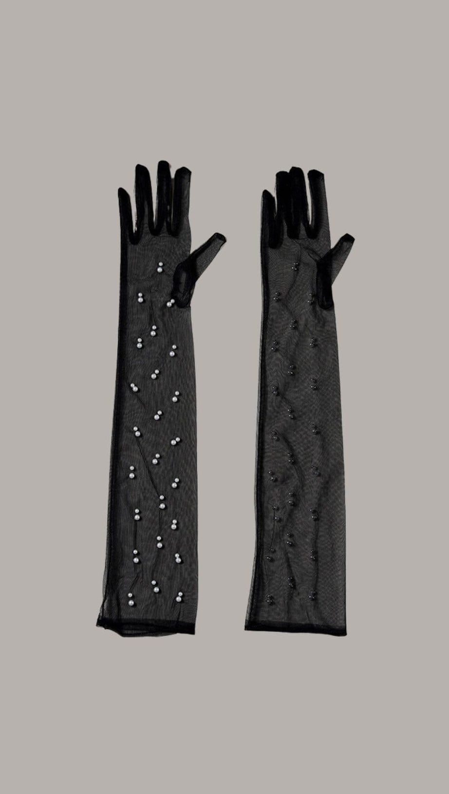 SCHWARZE MESH-PERLENHANDSCHUHE
