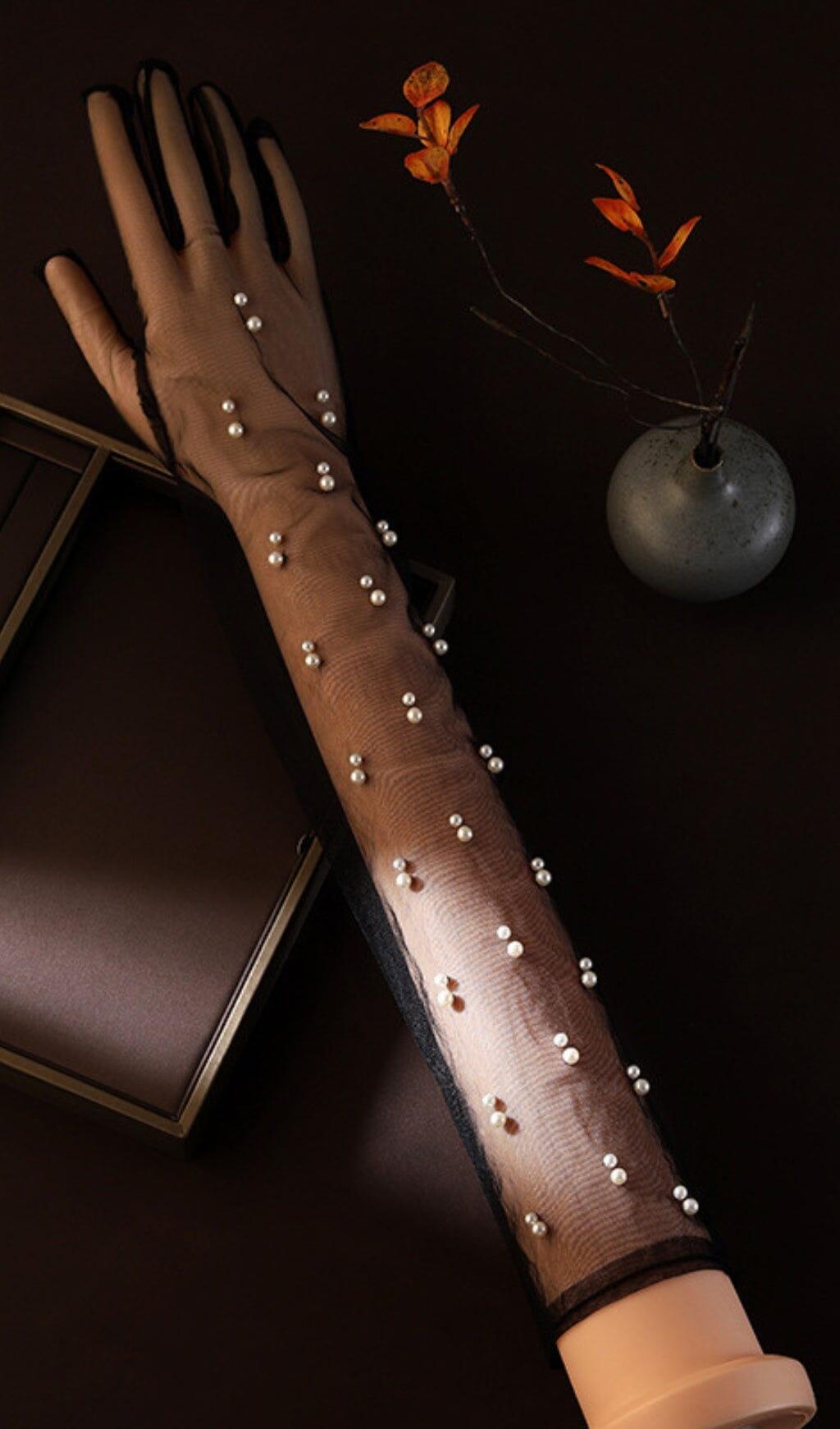 SCHWARZE MESH-PERLENHANDSCHUHE