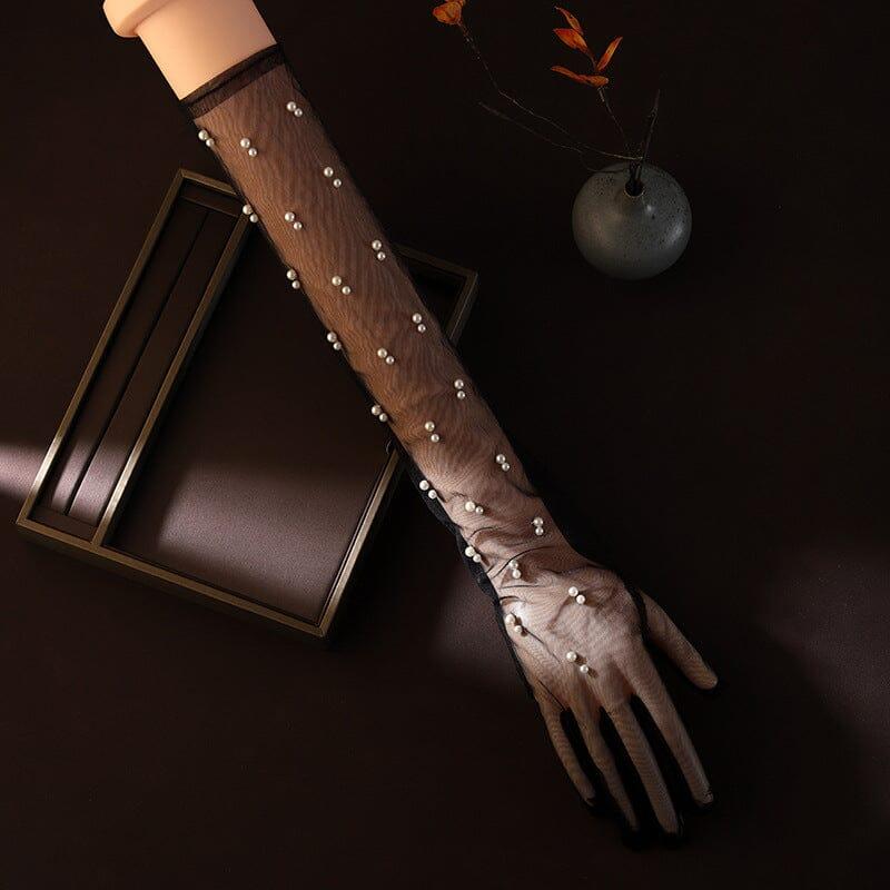 SCHWARZE MESH-PERLENHANDSCHUHE