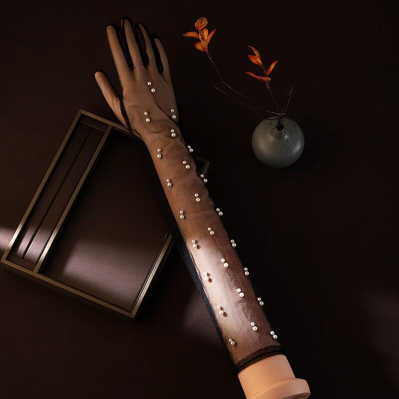 SCHWARZE MESH-PERLENHANDSCHUHE