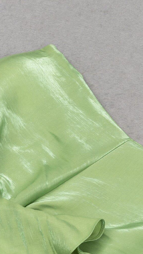 SATIN FOREST CORSET MAXI DRESS IN GREEN