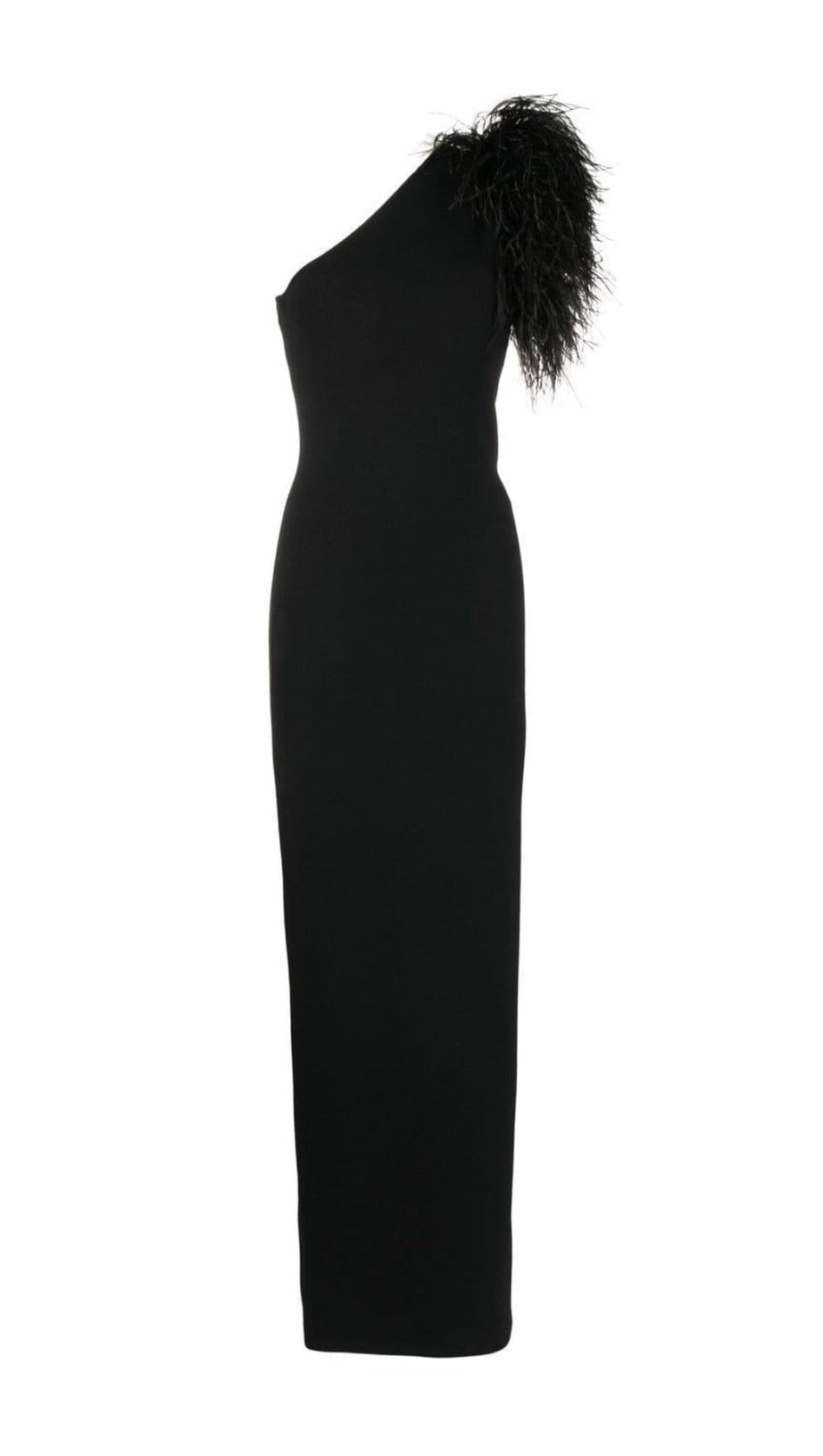 BLACK ONE-SHOULDER FEATHER MAXI DRESS