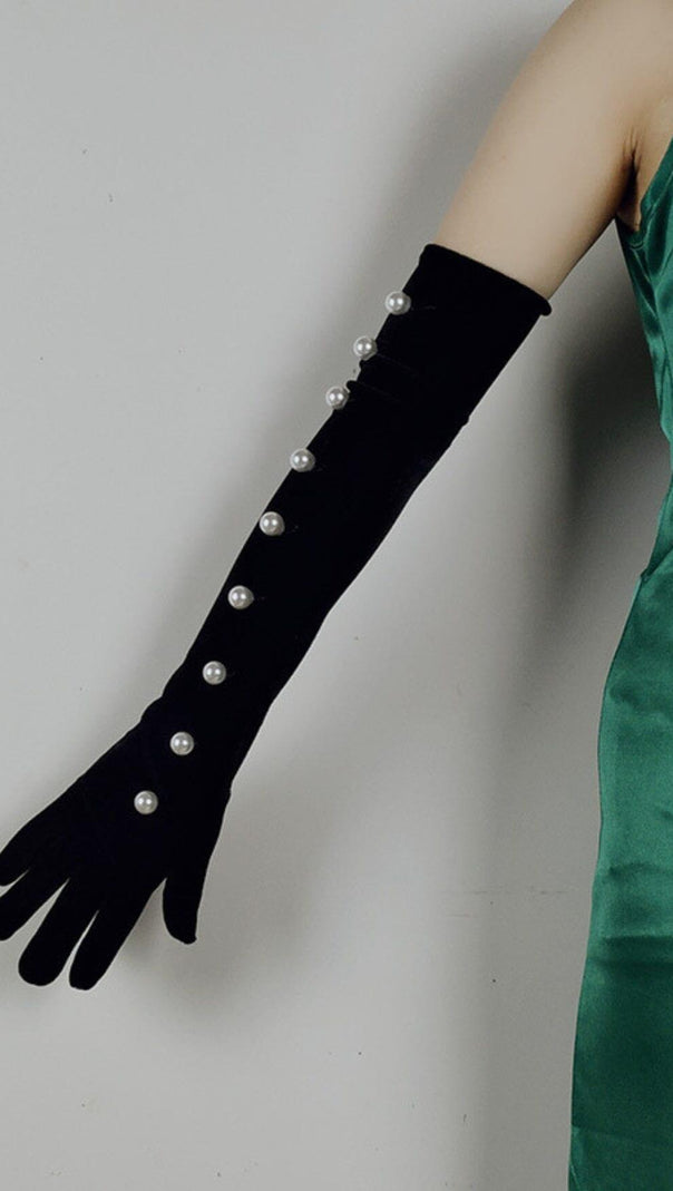 AIIZIE BLACK PEARL EMBELLISHED GLOVES - product image