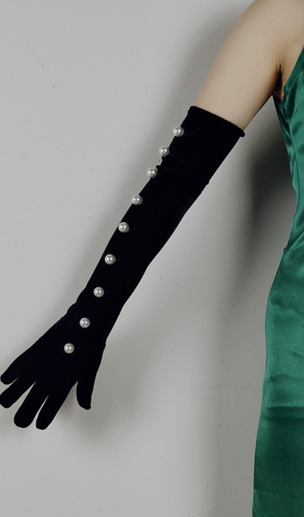 AIIZIE BLACK PEARL EMBELLISHED GLOVES - product image