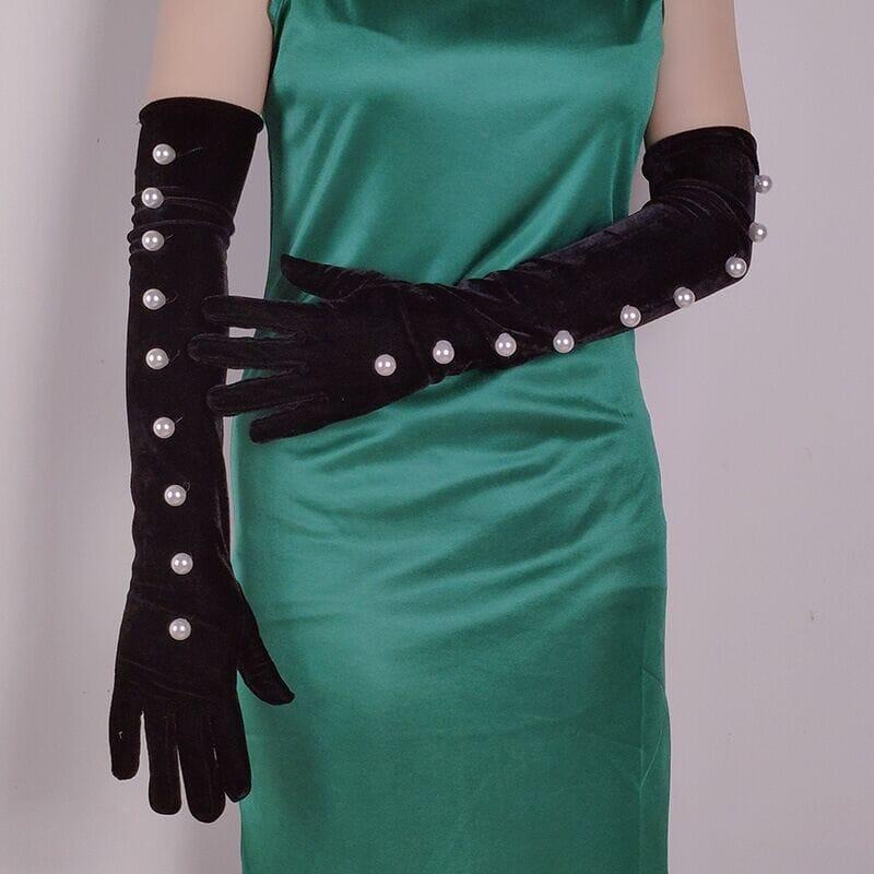 AIIZIE BLACK PEARL EMBELLISHED GLOVES - product image
