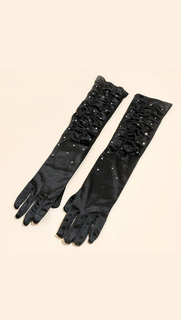 AIIZIE BLACK PLEATED DIAMOND GLOVES - product image