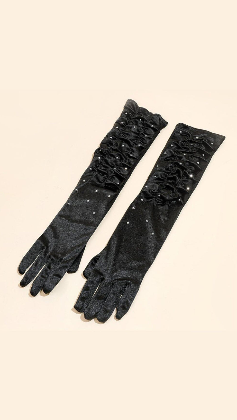 SCHWARZE PLISSIERTE DIAMANTHANDSCHUHE