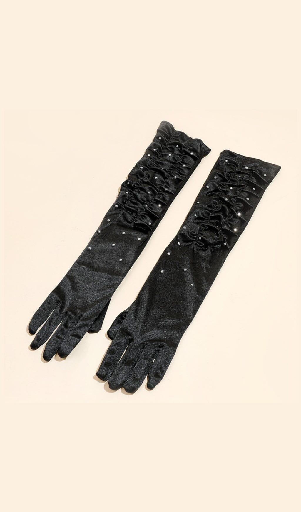 AIIZIE BLACK PLEATED DIAMOND GLOVES - product image
