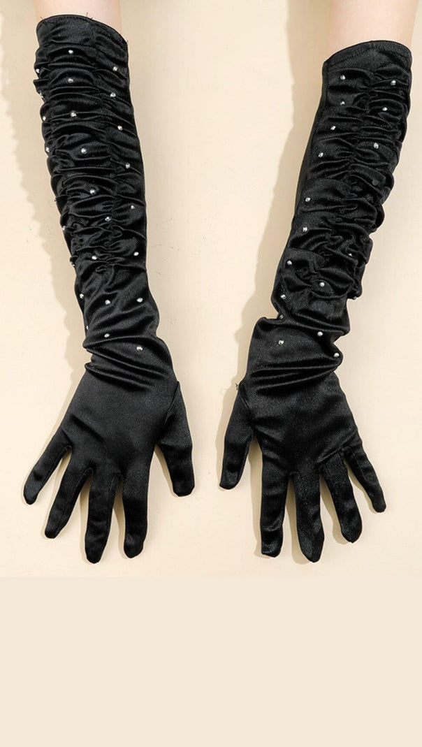 AIIZIE BLACK PLEATED DIAMOND GLOVES - product image