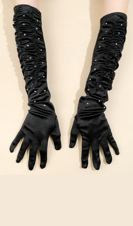 AIIZIE BLACK PLEATED DIAMOND GLOVES - product image